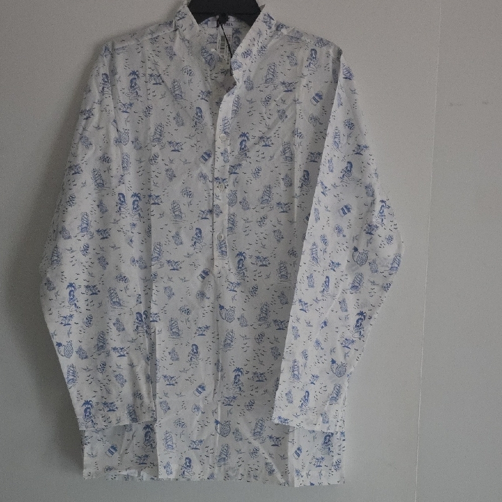 La Perla Men White and Blue Men's Shirt PAJAMA SIZE M